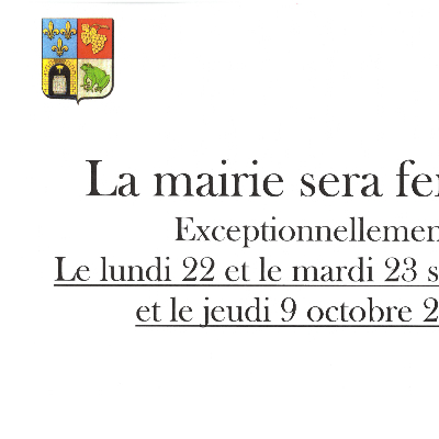 Fermeture exceptionnelle de la Mairie